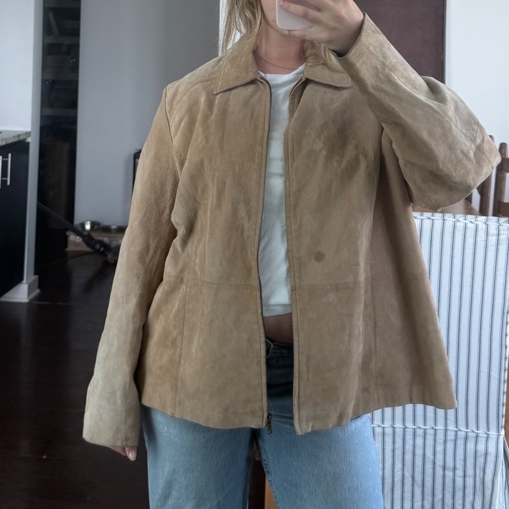 Vintage Y2K Tan Suede‎ Zip-Front Jacket
